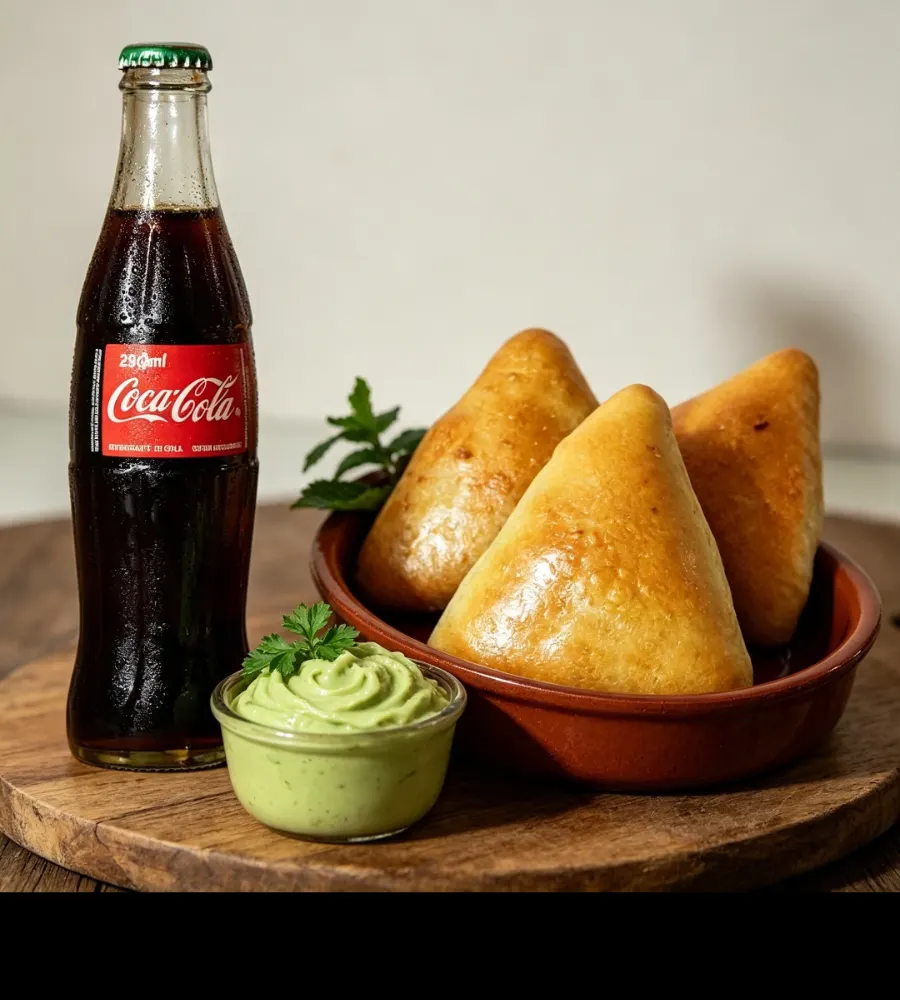 Três esfirras e uma coca cola 