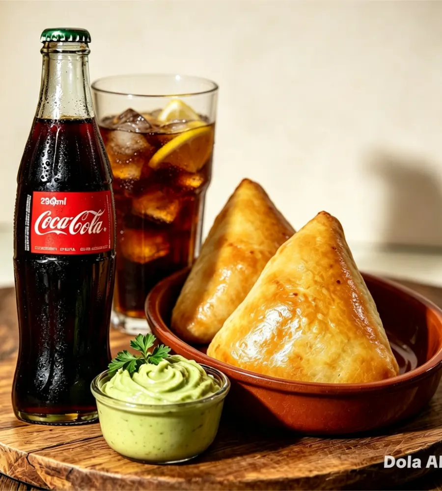 Duas esfirras e uma coca cola 
